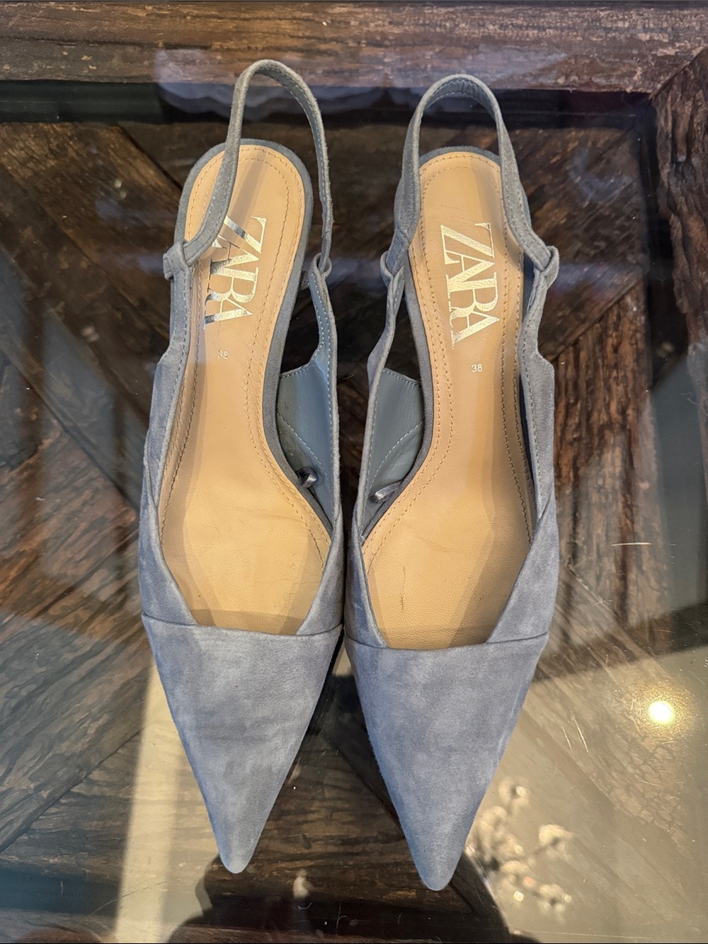 Zara Blue Pointed Toe Slingback Mules